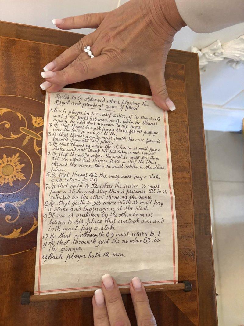 Antique Edwardian Inlaid Folding Game/Lamp Table Featuring “The Royal and Pleasant Game of Goose”